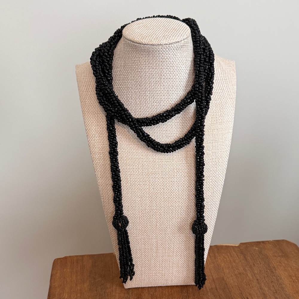 Black Beaded wrap Necklace